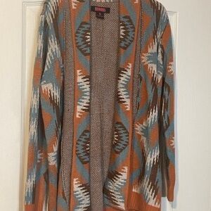 Chic Multicolor Rock & Roll Denim Aztec Cardigan